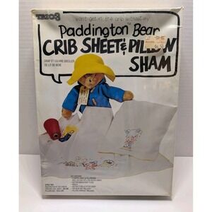 NEW Vtg Paddington Bear Needlepoint Kit Crib Sheet & Pillow Sham Trio 3 1978 USA